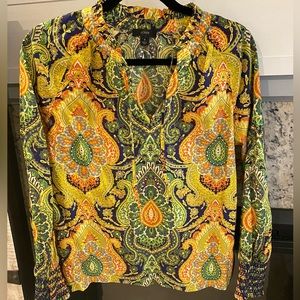 J Crew Navy Floral Cotton Blouse